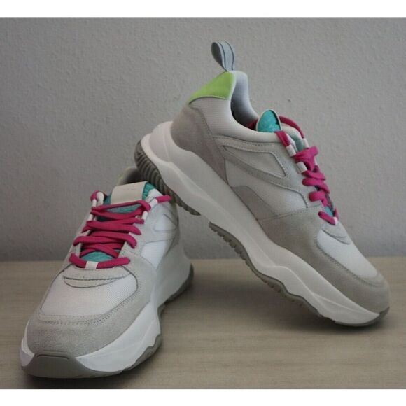 P448 Women's Sz 10 EUR 40 White Luke Leather/Mesh Fabric Platform Sneakers - Picture 1 of 9